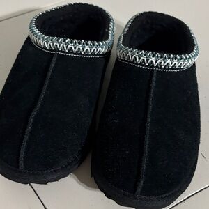 UGG Black Kids Slippers with Blue Trim